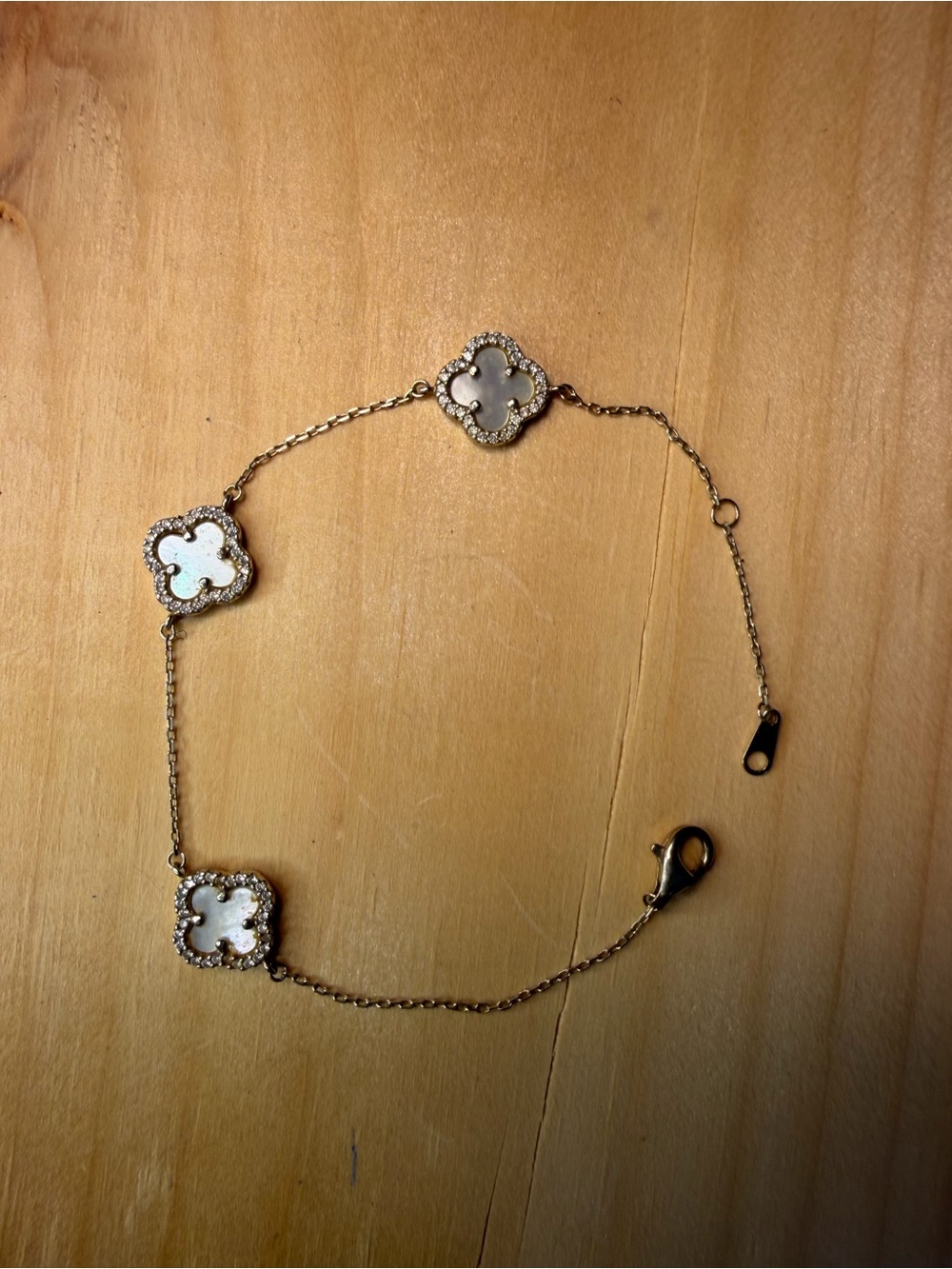 Sterling silver Delicate Gold Clover Bracelet with White Mother-of-Pearl Accents
